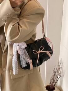 1 pieza Bolso de mujer con bloques de color y pliegues tipo nube, bolso de hombro/cruzado de estilo Y2K con lazo elegante, apropiado para festivales, citas, regalos