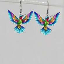 1 Pair Fashionable Bohemian Style Colorful Acrylic Hummingbird Earrings For Women, With Stainless Steel Ear Studs, Suitable For Casual Wear, Creative And Unique Party Gift, Ramadan/Mother's Day Present