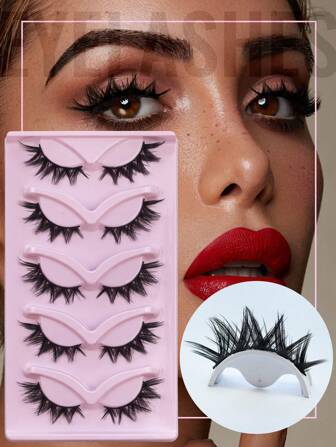 5 对假睫毛蓬松狐狸睫毛 13 毫米猫眼睫毛浓密纤长睫毛轻质仿貂皮睫毛
