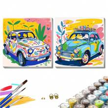 1 Set 20*20cm Dopamine Colorful Car Canvas Oil Painting Set With Numbered Patterns, Paints, Brushes, Perfect For Beginners And Adults Wall Decoration, Home Decoration And Holiday Gifts Birthday Graduation