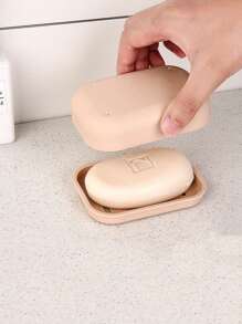 1 件塑料肥皂盒，创意浴室贝壳形肥皂架，沥水肥皂盒，带盖肥皂盒双层肥皂托盘 - 彩色 - 查看 3