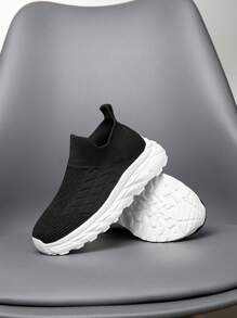 1 paire de chaussures de sport pour enfants, baskets en tricot, faciles à porter, légères, respirantes, antidérapantes, chaussures de course, design maille mode pour étudiants