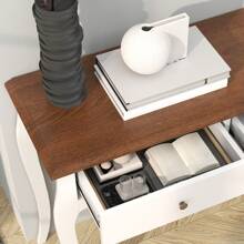 HOMCOM Mesa de Consola Mesa de Entrada con 2 Cajones Consola para Recibidor Estilo Francés para Pasillo Dormitorio Salón 100x35x76,5 cm Blanco y Marrón Oscuro - Blanco - Ver 10