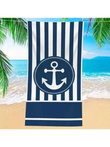 1pc Striped Anchor Print Beach Towel, Soft & Absorbent Sunbathing Towel, Extra Large & Heavy Weight Towel, Travel & Beach Towel, Gym, Swimming Pool, Bathroom, Camping, Yoga Adult Towel