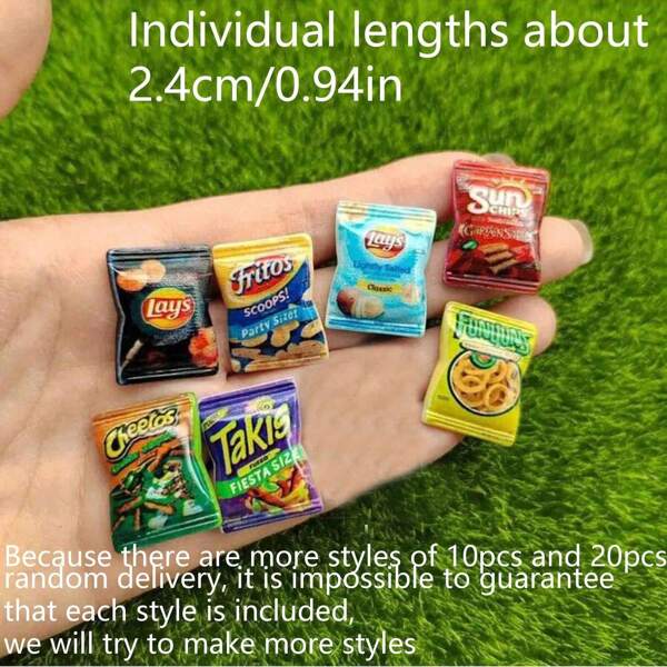 5pcs/10pcs/20pcs Resin Miniature Dollhouse Accessories Food Potato Chip Snack Bags Suitable For Blyth OB11 Doll Toys (Note: The Product Is Plastic, Not Magnets! Random Assortment)
