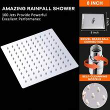 1pc Home Fixed Shower Head, Stainless Steel Material, Square Rainfall Shower Head, 4/6/8/10 Inch Bathroom High Pressure Rainfall Shower Head, Bathroom Accessories Home Bathroom Decor Summer