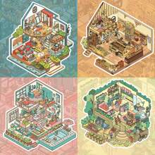 1 Set Large Size 3D Imaginative Series Decorative Stickers For Miniature House Scenes, Pixel Game Stickers Series For Microfoam House Scene, DIY Crafts And Wooden Phone Case/Notebook 3D Decoration, No Cutting Required, Back To School Themed