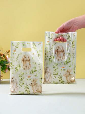 10/25/50 件复活节快乐兔子礼品袋、复活节塑料礼品袋、复活节兔子风格派对礼品包装用品、复活节礼品、复活节派对礼品、复活节装饰礼品包装用品、复活节包装袋装饰、复活节装饰