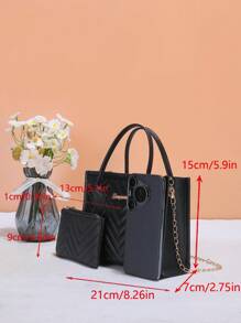 4 季时尚百搭女士单肩包，条纹刺绣 M 图案，优雅而 - 黑色 - 查看 4