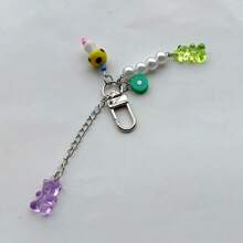 1 pièce Porte-clés mignon en forme d'ours de dessin animé, pendentif en plastique animal, porte-clés petit ours en bonbon coloré, dragonne de téléphone en plastique champignon, protection d'écouteur pendentif, accessoire de sac