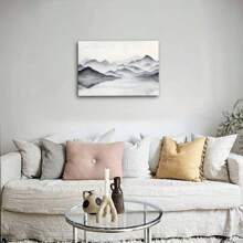 1 Pc, A Minimalist Ink Wash Landscape With Misty Mountains, Original, Canvas, Wall Art, Living Room Wall Decorations, Bedrooms, Bathrooms, Frame Poster Art Prints, Hanging Paintings, Home Decoration, Festivals. Home Decoration F 1