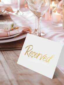Tarjetas de reserva con estampado de lámina minimalista blanca para bodas, fiestas, restaurantes - Señal de reserva de mesa y sillas con doble cara en color dorado - Tarjetas de reserva de mesa de papel blanco - Accesorios para bodas - Tarjetas de eventos