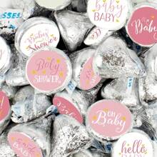 45 Pieces Boy Girl Baby Shower Favors Stickers Mini Kisses Candy Stickers Chocolate Drop Labels Wrappers Little Cutie Baby Shower Decoration For Sprinkle Birthday Party(5pcs/45stickers) - Multicolor - View 4