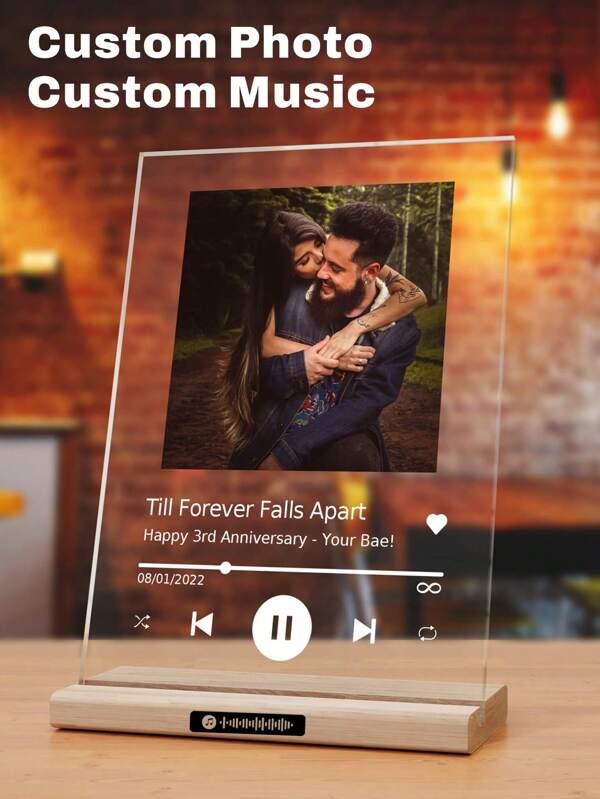 1pc Custom Photo Gift, Valentines Gift For Her, Music Photo Name Night Light, Personalized Song Acrylic Plaque Gifts For Him, Music Love Gift, Personalized Gift Song Plaque Anniversary Gift For Him, Anniversary Gift For Boyfriend