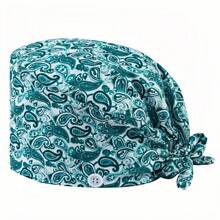 1 pieza Gorro de enfermera de alta calidad con estampado de flores de paisley coloridas, con cordón, elástico en la parte trasera y ganchos para correa lateral de máscara, adecuado para médicos, enfermeras y todo el personal de hospital, salón de belleza y veterinaria - Multicolor - Ver 11