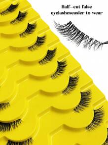 10 Pairs Half Lashes With Clear Band Cat Eye Tail Elongated Eyelashes Natural Look Wispy Faux Mink Lashes Fluffy Soft False Eyelashes Natural Makeup,Suitable For Everyday Wear, Party Wear, Valentine's Day Makeup