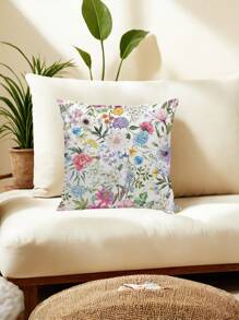 Colorful Flowers Pattern Throw Pillow Case, Spring/Summer Theme SoftCushion Cover For Home Decor, Easy To Clean, For Sofa, Outdoor, Terrace Tables, Chairs, And Cushions Decoration, Country Style