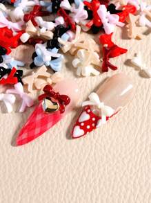 100 件 3 种尺寸蝴蝶结指甲饰散装混色 3D 平底树脂丝带美甲装饰配件 DIY 夏季美甲配件美甲用品指甲美甲宝石 - 彩色 - 查看 4