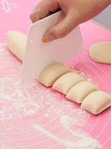 1pc White Plastic Portable Thick Slicing Scraper Pho Stainless Steel Icing Spatula, Trapezoid Baking Tool, Available In Large, Medium And Small Sizes, Suitable For Kitchen, Bakery, Baking