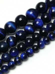 1串天然青金石和蓝虎眼石光滑散珠，适用于珠宝制作DIY手链项链配件，尺寸：4毫米、6毫米、8毫米、10毫米 - 寶藍色 - 查看 2