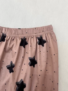 Set de 2 piezas de pijama de mujer para primavera y otoño con manga larga y pantalón largo, cardigan con escote en V, estampado floral teñido anudado, en colores contrastantes, cómodo y de moda