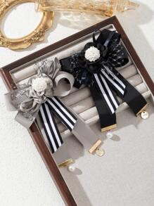1pc Elegant Style Lace Embroidery Pearl Big Bow Fabric Brooch, Luxurious Jewelry Brooch/Pin, Gift For Date/Everyday Wear