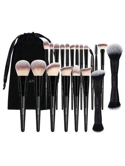 MAANGE 2/18/20 ks Sada měkkých štětců na make-up, štětec na pudr, štětec na tvářenku, štětec na korektor, štětec na kontury, štětec na kontury nosu, štětec na oční stíny, štětec na barvení, štětec na obočí, štětec na oční linky, štětec na rty, štětec na detaily + 1 ks růžová sametová úložná taška, nástroje na líčení pro každodenní použití na cestách, sada štětců, sada štětců na make-up, sada štětců na make-up, kompletní sada na líčení ..., sada štětců na make-up, dárková sada na líčení