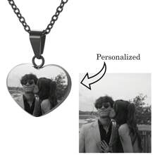 Personalized Photo Necklace, Stainless Steel 3D Heart-Shaped Pendant, Customize With Your Pet, Lover, Child, Family, Black & White Photo, Picture, Keychain, Necklace, Holiday Gift, Souvenir Gift - Black - View 1