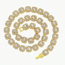 1 pieza Collar de cadena cubana con zirconia cúbica en talla baguette, cuadrado y unisex - Collar de gargantilla lujoso y personalizado (enviado según el tamaño de la longitud)