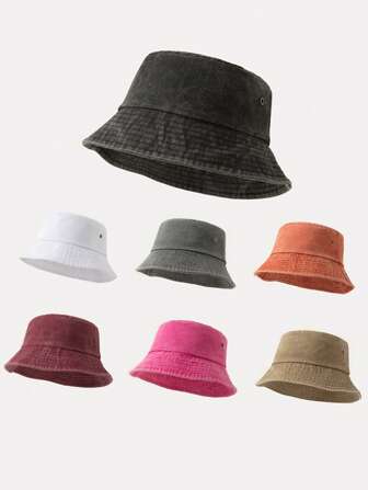 1 件女士纯色透气穿孔水洗渔夫帽，适合户外、日常穿着、春夏季