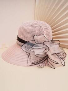 1pc Outdoors Casual UV Protection Sun Hat, Spring/Summer, Women's Large Floral Chiffon Sun Protection Hat, Matching Unisex Bucket Hat Y2K Style