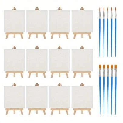 12PCS 10X10Cm Mini Canvas Art Boards & Easels & Brushes Sets Canvases Boards