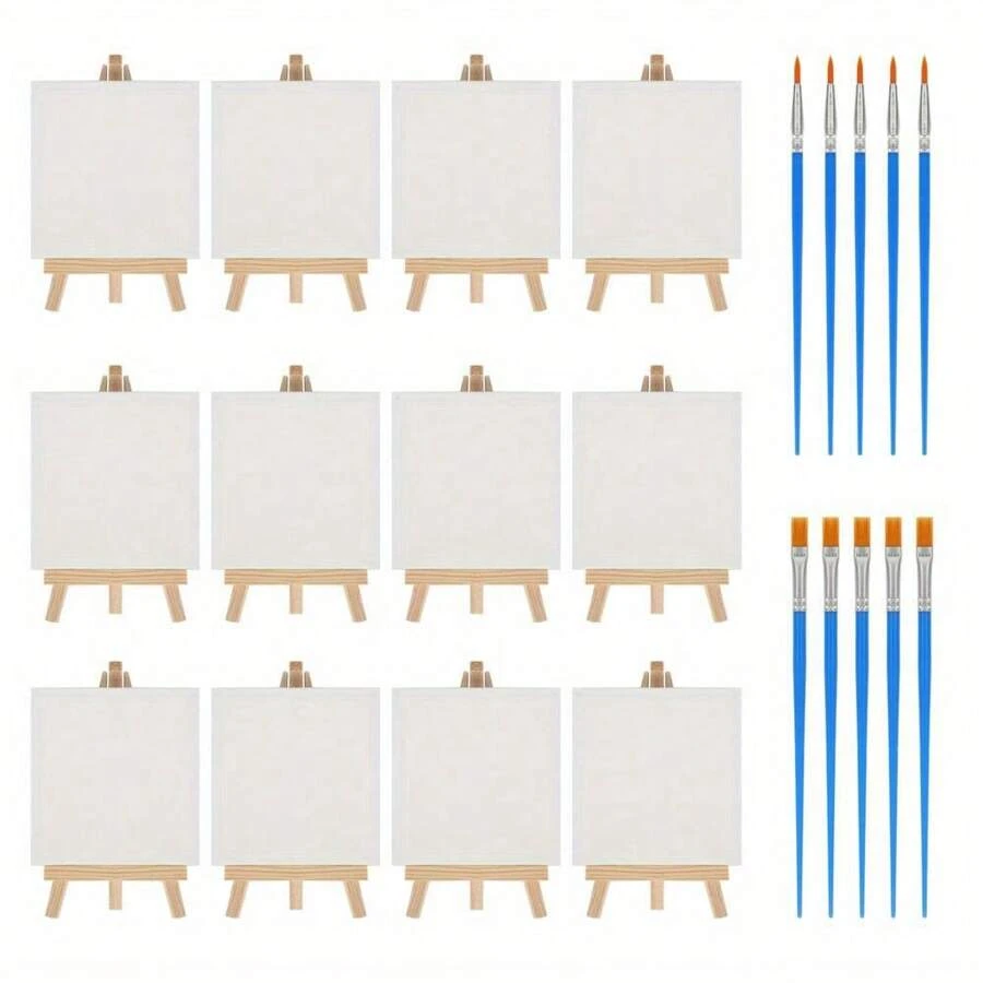 12PCS 10X10Cm Mini Canvas Art Boards & Easels & Brushes Sets Canvases Boards - White - View 1