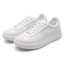 Men's Classic Textured Lace-Up Fashion Sneakers With Cushioned Support  Business Casual White Shoes - 白色 - 查看 8
