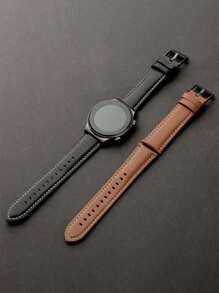 全球畅销新品兼容三星 Galaxy Watch 7 FE 6 5 4 表带，40mm、44mm/Watch 5 Pro 45、44mm/Watch6 43mm/Watch 4 Classic 46mm 经典款，20mm 22mm 户外运动舒适柔软经典皮革黑色表带适合女士男士表带表带 - 黑色 - 查看 7