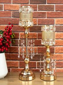 Metal Iron Candlestick, Wedding Decoration Props, Candle Holder, Hollow-Out Retro Crystal Candle Stand Gifts Birthday Graduation - Multicolor - View 4