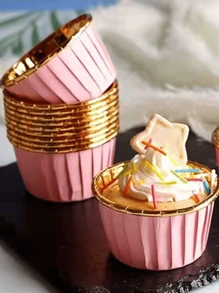 25/50pcs Gold Cupcake Liners, Disposable Muffin Baking Cups, Grease-Proof & Heat-Resistant Paper Cupcake Cups, Muffin Tin Liners, Aluminum Foil Muffin Cups, Baking Tray Tools For Cooking, Kitchen, Baking, Rolled Edge Cupcake Cups, Pastries, Cheesecake, Brownies, Wedding & Birthday Party, Christmas, Halloween, Desserts, Ramadan, Chocolate, Cooking, Fun Gifts - Pink - View 6