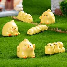 3 件装可爱卡通鸡树脂小雕像、迷你景观桌面装饰品、DIY 花园装饰配件 - 彩色 - 查看 4