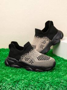 1 Par de Zapatos Deportivos para Niños con Calcetines de Punto, Tela de Zapatillas, Conveniente Slip-On, Ligero, Transpirable, Antideslizante, Zapatillas para Correr, Zapatillas Casuales de Moda con Malla y Plataforma para Estudiantes