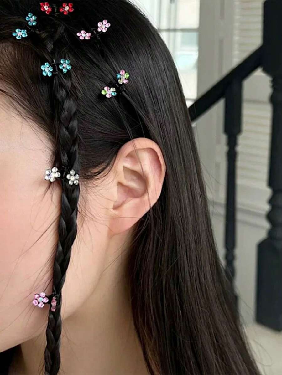 6 件装闪光水钻花朵抓夹迷你发夹碎发刘海夹发卡春季新款发饰