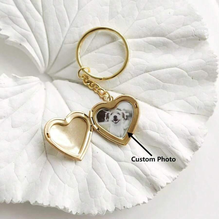Custom Photo Heart Locket Photo Keychain Personalized Keychain Memorial ...