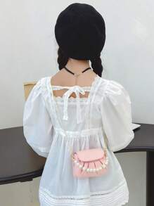 1 pezzo Borsa a tracolla/messenger di moda e dolce con catena e perle, borsa da donna con plissettatura, versione coreana, borsa carina, design plissettato in PU con perle, colori uniti di alta qualità, adatta per lo shopping quotidiano, feste di compleanno, elegante e carina borsa a tracolla con catena, regalo per parenti e amici - Borsa a tracolla plissettata con perle - Visualizzare 3