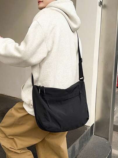 1pc, (15.4in*10.6in*5.1in) Fashion Men's Sling Bag, Shoulder Bag, Messenger Bag, Crossbody Bag, Large Capacity, Nylon Material Scratch & Wear Resistant, Suitable For Shopping, Dating, Outing, Work Commuting, Adjustable Shoulder Strap, Simple Casual Cool Shoulder Bag Shopping Bag Canvas Tote Bag