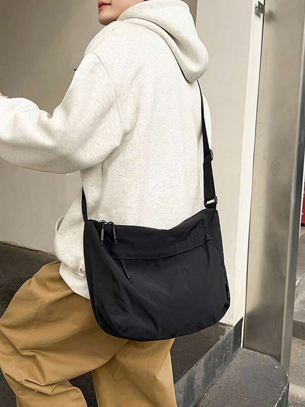 1pc, (15.4in*10.6in*5.1in) Fashion Men's Sling Bag, Shoulder Bag, Messenger Bag, Crossbody Bag, Large Capacity, Nylon Material Scratch & Wear Resistant, Suitable For Shopping, Dating, Outing, Work Commuting, Adjustable Shoulder Strap, Simple Casual Cool Shoulder Bag