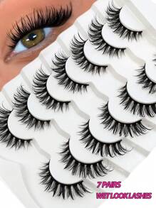 Asiteo 7 Pairs Moisturizing Glossy Thick & Fluffy Full-Frame False Eyelashes, Faux Mink Lashes, Suitable For Parties, Cosplay, Cartoon Styles And More - 尖尾漫畫款 - 查看 1