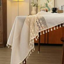 Toalha de mesa simples de crochê retrô rural, borla oca de penas de pássaros estilo country, tecido de malha, toalha de mesa quadrada de patchwork de renda, adequada para penteadeiras, banquetes, casamentos, decoração de casa, toalha de mesa decorativa de piano