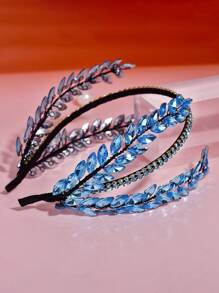Diadema de estilo chino hecha a mano de hoja azul con decoración de rhinestones de moda - Agua verde azul - Ver 7