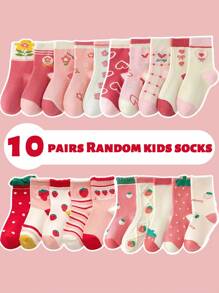 20 双女童中筒袜，卡通花卉和草莓图案，甜美风格，涤纶混纺针织面料，仅可手洗，四季皆宜，适合 0-14 岁儿童