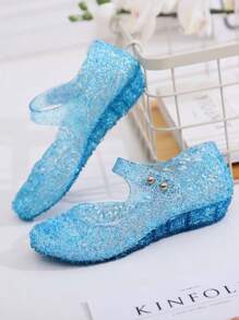 女童公主鞋儿童凉鞋钩环封闭式鞋头果冻凉鞋，舒适透气，适合室内和室外，春夏季 - 藍色 - 查看 3