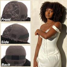 Afro Kinky Curly Wig With Bangs Human Hair For Women 250% Density Brazilian Virgin Short Curly Hair Wigs Full Machine Made Scalp Top Glueless Wig Human Hair Natural Black